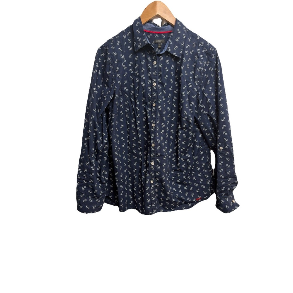Talbots Blouse Womens Size 16 Blue Nautical Anchors Ship Sailing Boating